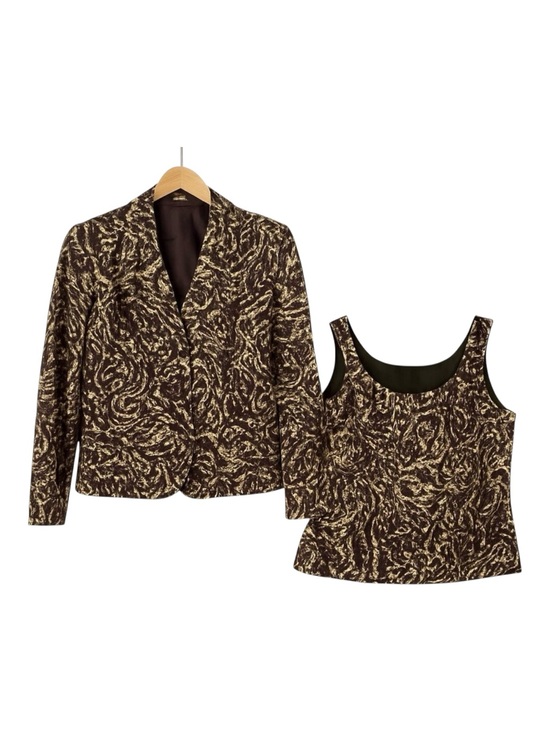 Kasper Jackets & Blazers - Kasper Pure Silk 2-Piece Blazer & Camisole Brown Black Cream Abstract Size US 8